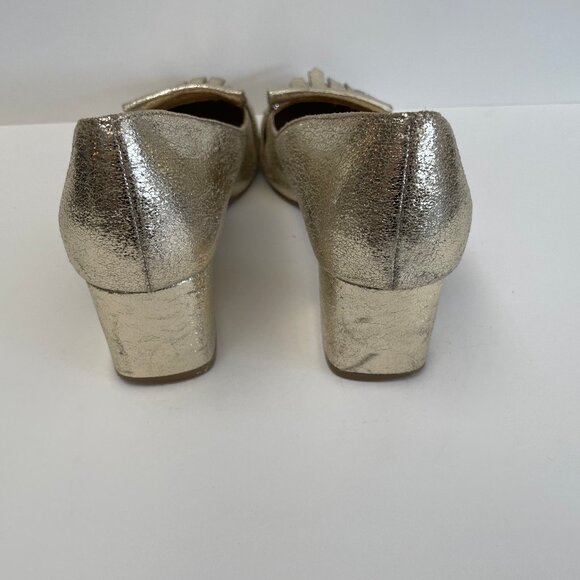 Gold block heel pump with fringe - Picture 2 of 5
